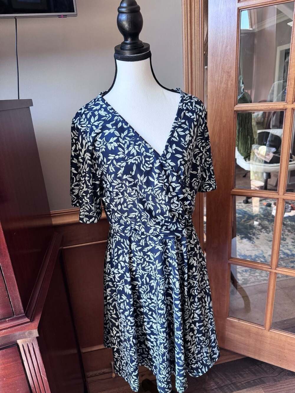 FENSACE Womens Sundress Summer Floral Short Sleeve Wrap V Neck A-Line Midi Dress